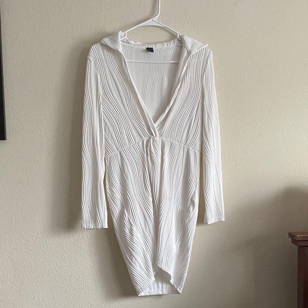 SHEIN White Textured Knit Top with Ribbed Detail